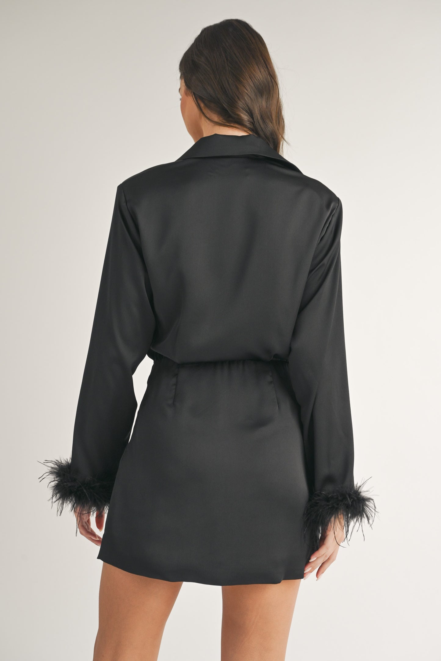 Long Sleeve Mini Dress With Feather Cuffs