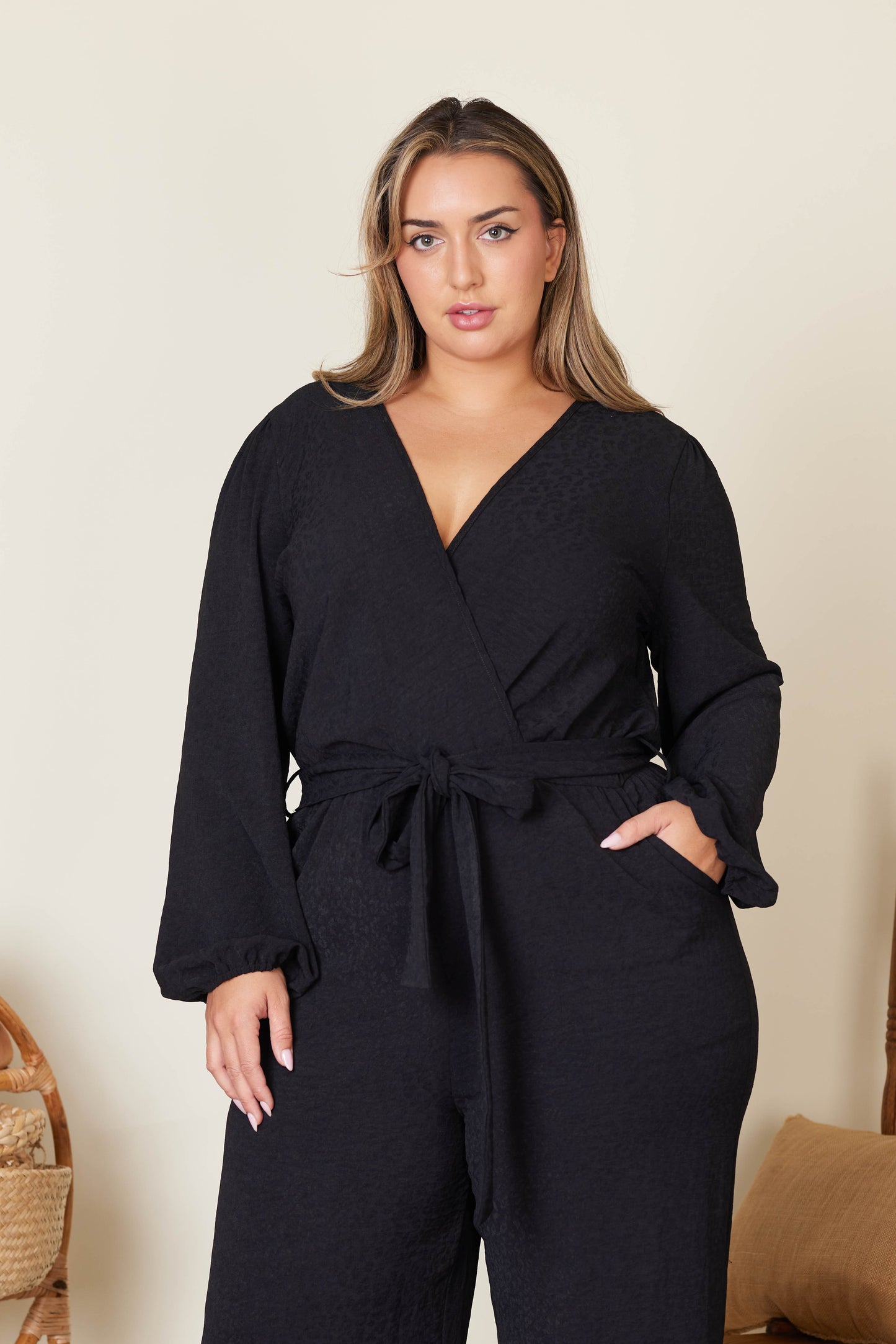 Plus Size Leopard Jacquard Jumpsuit